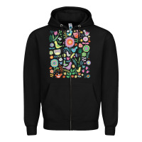 Black cute birds t  shirt birds and blooms   cute floral pattern by cecca de Zipper Hoodie - DesignPulse