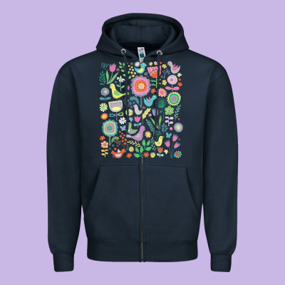 Cute Birds T  Shirt Birds And Blooms   Cute Floral Pattern By Cecca De Zipper Hoodie Designed By Designpulse