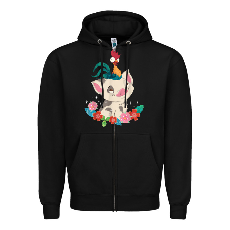 Moana Heihei Rooster Pua Flowers Graphic Zipper Hoodie by PixelWave | Teevron
