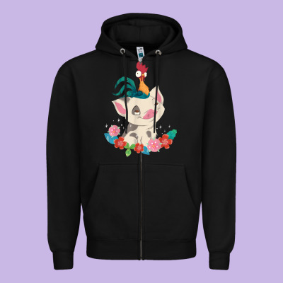 Moana Heihei Rooster Pua Flowers Graphic Zipper Hoodie Designed By Pixelwave