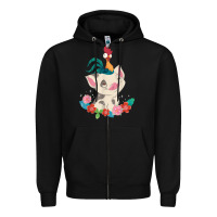 Black Moana HeiHei Rooster Pua Flowers Graphic Zipper Hoodie - PixelWave