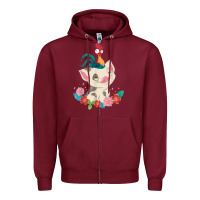 Burgundy Moana HeiHei Rooster Pua Flowers Graphic Zipper Hoodie - PixelWave