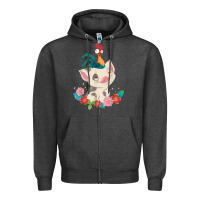 Charcoal Heather Moana HeiHei Rooster Pua Flowers Graphic Zipper Hoodie - PixelWave