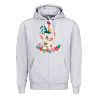 Heather Grey Moana HeiHei Rooster Pua Flowers Graphic Zipper Hoodie - PixelWave