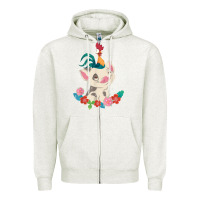 Oatmeal Heather Moana HeiHei Rooster Pua Flowers Graphic Zipper Hoodie - PixelWave