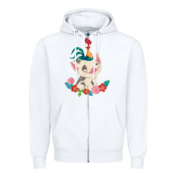 White Moana HeiHei Rooster Pua Flowers Graphic Zipper Hoodie - PixelWave