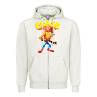 Oatmeal Heather crash bandicoot Zipper Hoodie - PixelWave