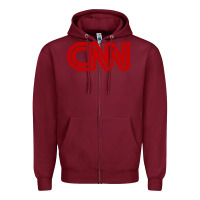 Burgundy cnn media company Zipper Hoodie - PixelWave