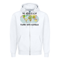 White the world is a cat playing with australia 2020 shirt Zipper Hoodie - PixelWave