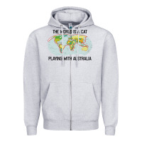 Heather Grey the world is a cat playing with australia 2020 shirt Zipper Hoodie - PixelWave