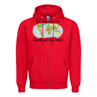 Red the world is a cat playing with australia 2020 shirt Zipper Hoodie - PixelWave