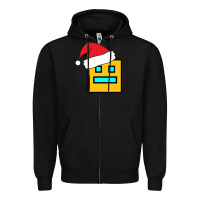 Black Geometry Dash Zipper Hoodie - PixelWave