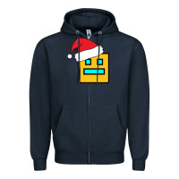 Navy Geometry Dash Zipper Hoodie - PixelWave