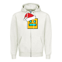 Oatmeal Heather Geometry Dash Zipper Hoodie - PixelWave