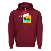 Burgundy Geometry Dash Zipper Hoodie - PixelWave