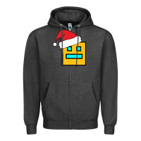 Charcoal Heather Geometry Dash Zipper Hoodie - PixelWave