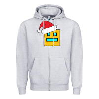 Heather Grey Geometry Dash Zipper Hoodie - PixelWave