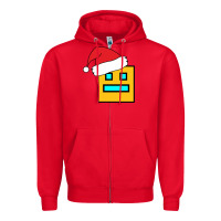 Red Geometry Dash Zipper Hoodie - PixelWave