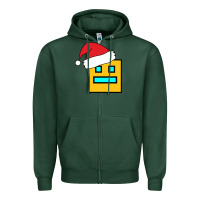 Sports Green Geometry Dash Zipper Hoodie - PixelWave