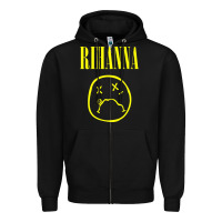 Black Grunge Rihanna Zipper Hoodie - PixelWave