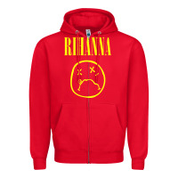 Red Grunge Rihanna Zipper Hoodie - PixelWave