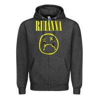 Charcoal Heather Grunge Rihanna Zipper Hoodie - PixelWave