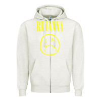 Oatmeal Heather Grunge Rihanna Zipper Hoodie - PixelWave