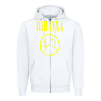 White Grunge Rihanna Zipper Hoodie - PixelWave