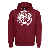 Burgundy World Oyama Karate Organization ( white ) Zipper Hoodie - PixelWave