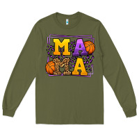 Army Green Purple and gold Basketball leopard frame Mama Long Sleeve Tee - LillyAllenDesigns