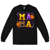Black Purple and gold Basketball leopard frame Mama Long Sleeve Tee - LillyAllenDesigns