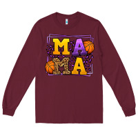 Burgundy Purple and gold Basketball leopard frame Mama Long Sleeve Tee - LillyAllenDesigns