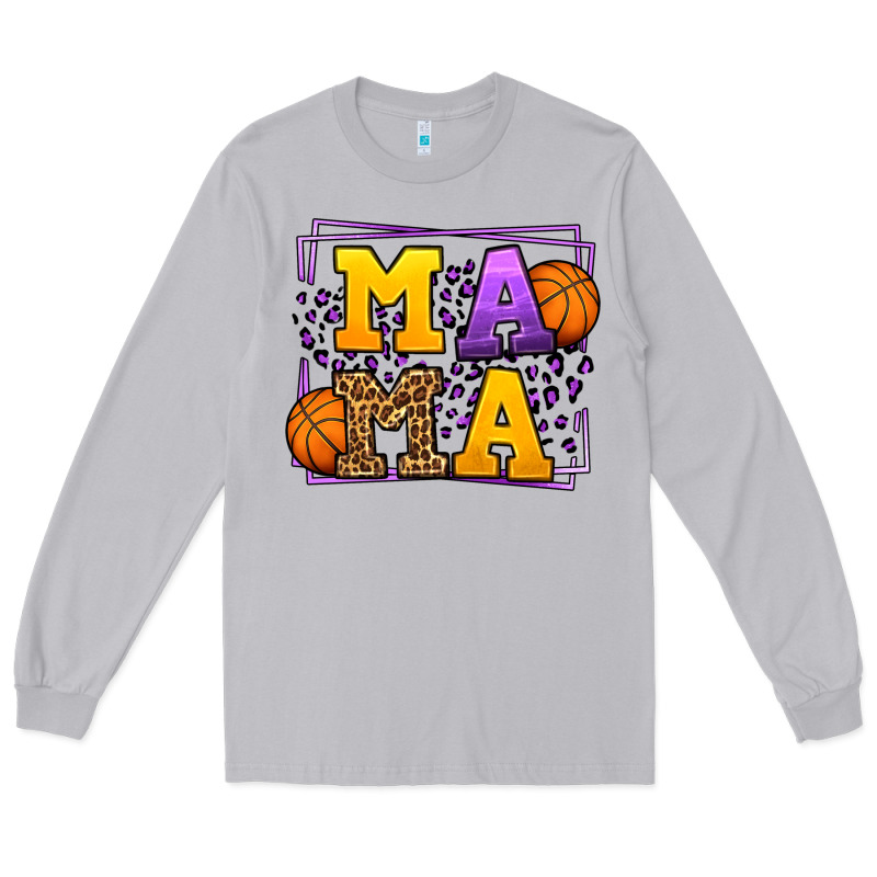 Purple And Gold Basketball Leopard Frame Mama Long Sleeve Tee by LillyAllenDesigns | Teevron