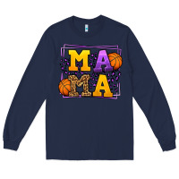 Navy Purple and gold Basketball leopard frame Mama Long Sleeve Tee - LillyAllenDesigns