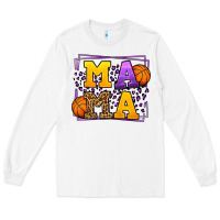 White Purple and gold Basketball leopard frame Mama Long Sleeve Tee - LillyAllenDesigns