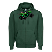 Sports Green monster truck grave digger Zipper Hoodie - PixelWave