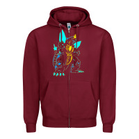 Burgundy Spacegodzilla Zipper Hoodie - PixelWave