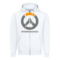 White overwatch Zipper Hoodie - PixelWave