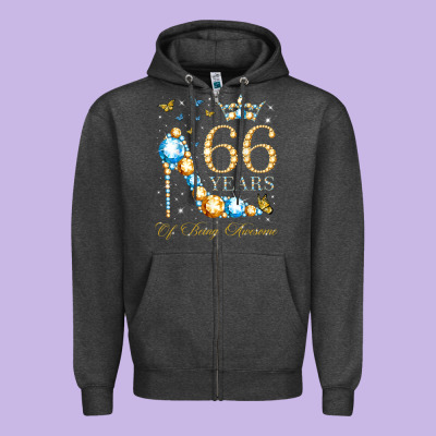 66th Birthday 66 Years Of Being Awesome 66 Years Old Woman Zipper Hoodie Designed By Pixelwave