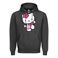 Charcoal Heather kitty Zipper Hoodie - PixelWave