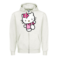 Oatmeal Heather kitty Zipper Hoodie - PixelWave