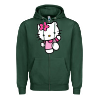 Sports Green kitty Zipper Hoodie - PixelWave