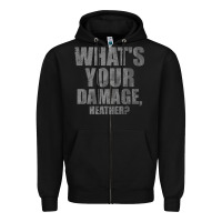 Black what's your damage, heather   heathers Zipper Hoodie - PixelWave