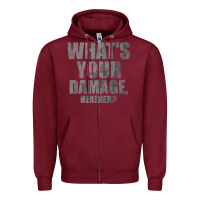 Burgundy what's your damage, heather   heathers Zipper Hoodie - PixelWave