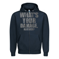 Navy what's your damage, heather   heathers Zipper Hoodie - PixelWave
