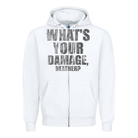 White what's your damage, heather   heathers Zipper Hoodie - PixelWave