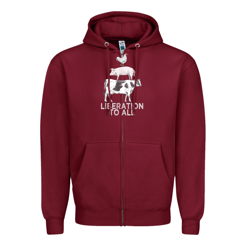 Liberation To All Vegan Vegetarian Food Animal Love Zipper Hoodie by PixelWave | Teevron