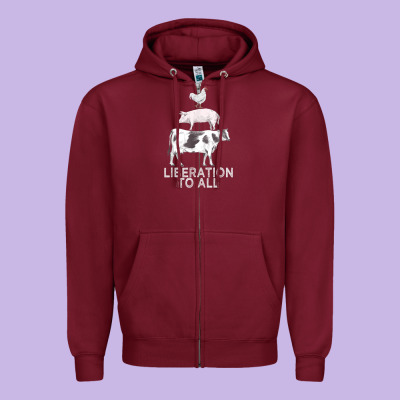 Liberation To All Vegan Vegetarian Food Animal Love Zipper Hoodie Designed By Pixelwave