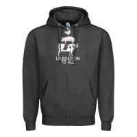 Charcoal Heather liberation to all vegan vegetarian food animal love Zipper Hoodie - PixelWave