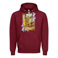 Burgundy St Michael the Archangel - Protector Catholic Church Angel Zipper Hoodie - PixelWave